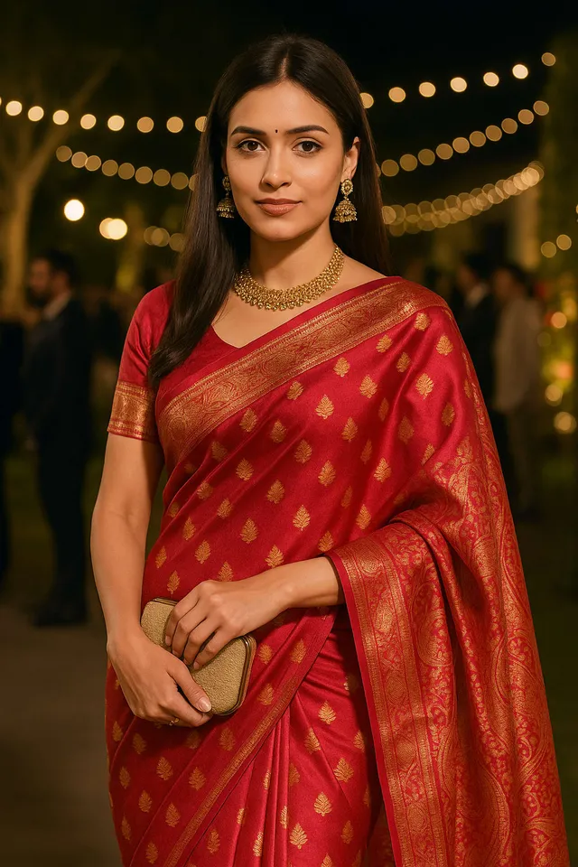 Exquisite Emerald Red Kanjeevaram Silk Saree - View 6