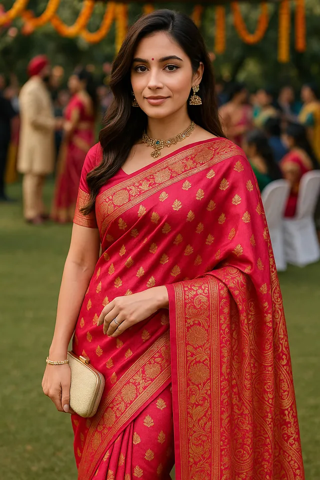 Exquisite Emerald Red Kanjeevaram Silk Saree - View 7
