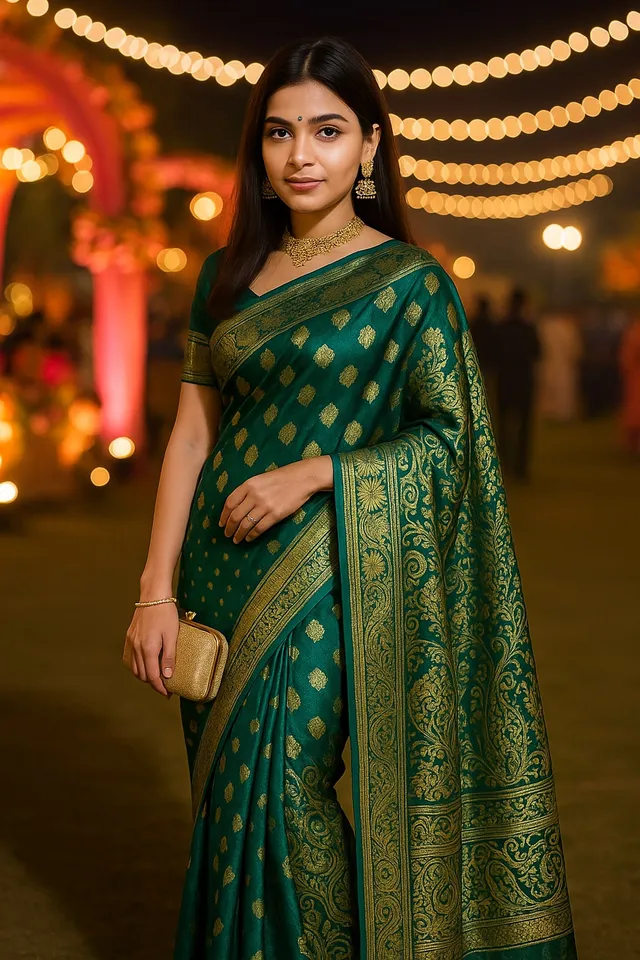 Emerald Green Kanjeevaram Silk Saree with Intricate Golden Zari Work - View 3