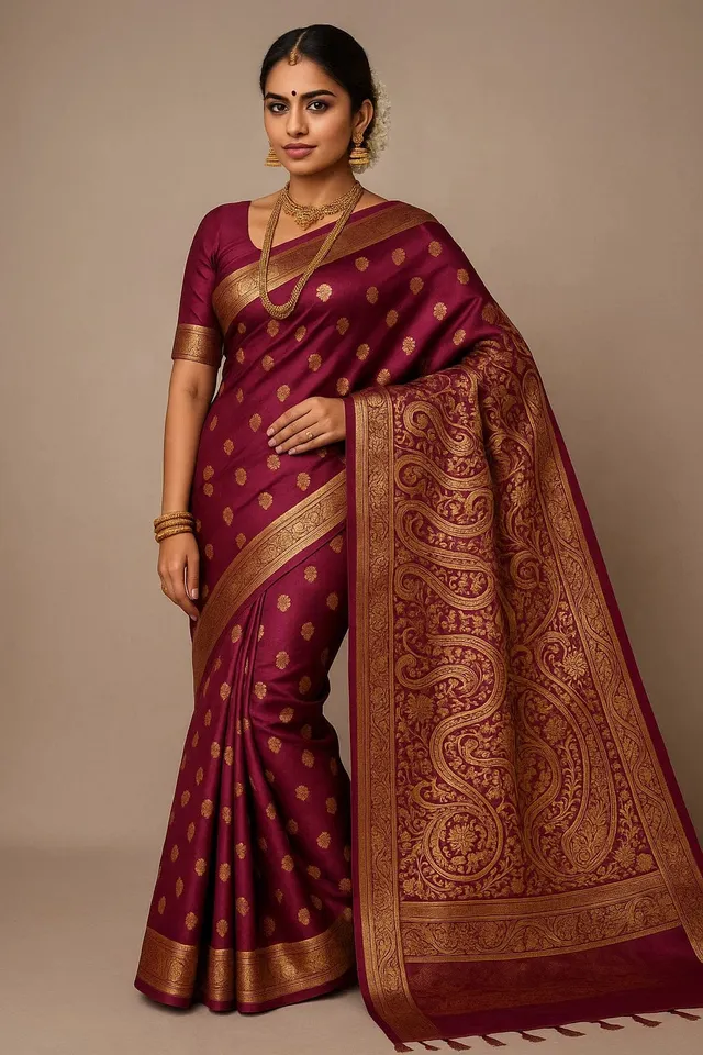 Regal Maroon Kanjeevaram Silk Saree - Zari Butta