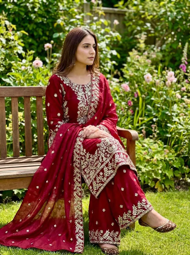 New Designer GMY Silk Top-Plazzo-Dupatta Set (Fully Stitched) - View 2