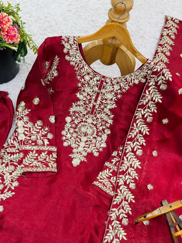 New Designer GMY Silk Top-Plazzo-Dupatta Set (Fully Stitched) - View 3