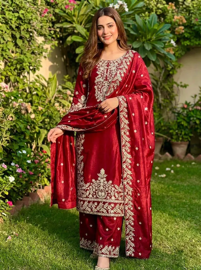 New Designer GMY Silk Top-Plazzo-Dupatta Set (Fully Stitched) - View 5