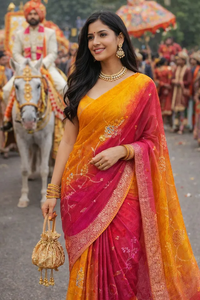 Elegant Ombre Embroidered Organza Silk Saree