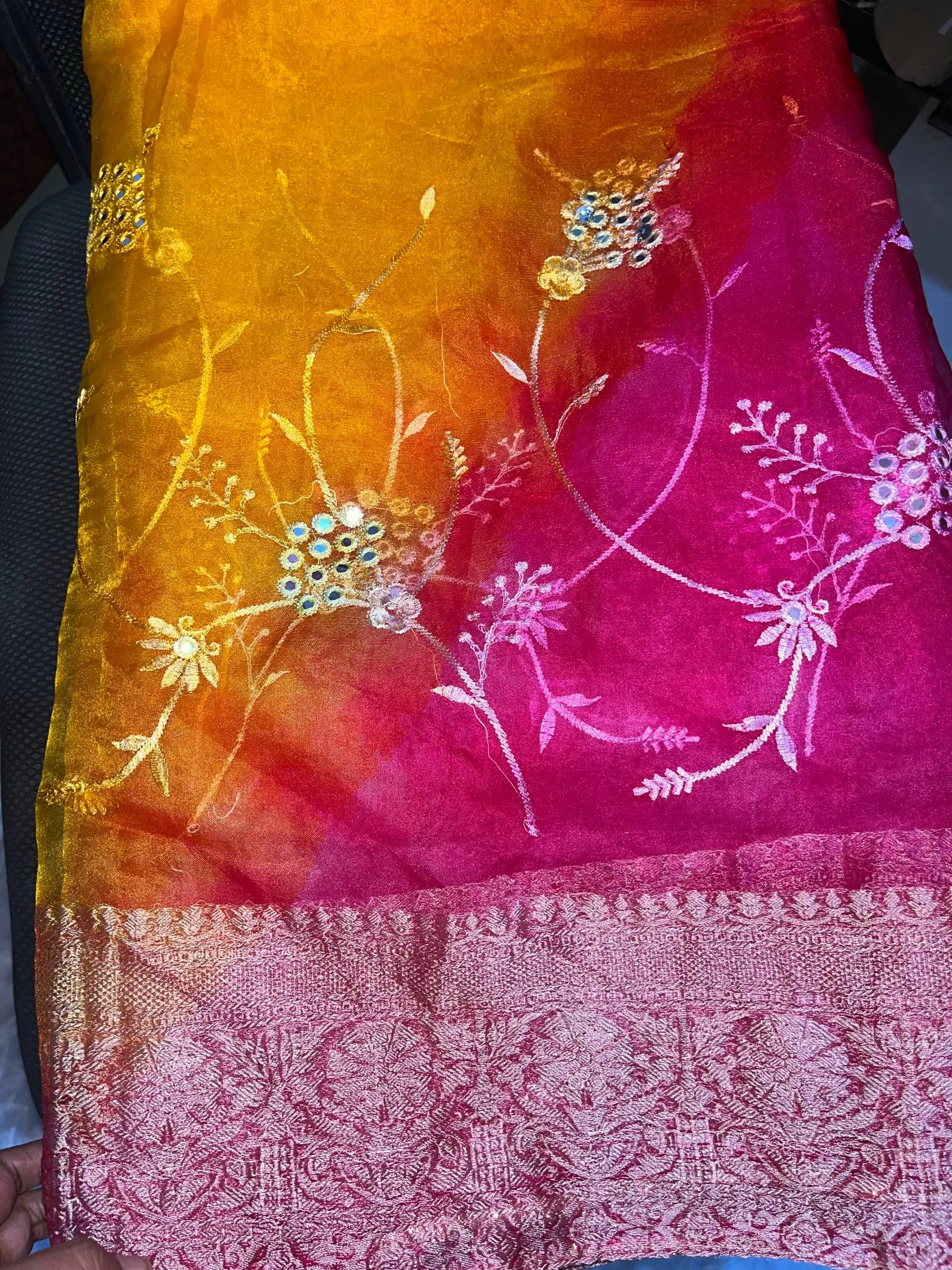 Elegant Ombre Embroidered Organza Silk Saree - Second View