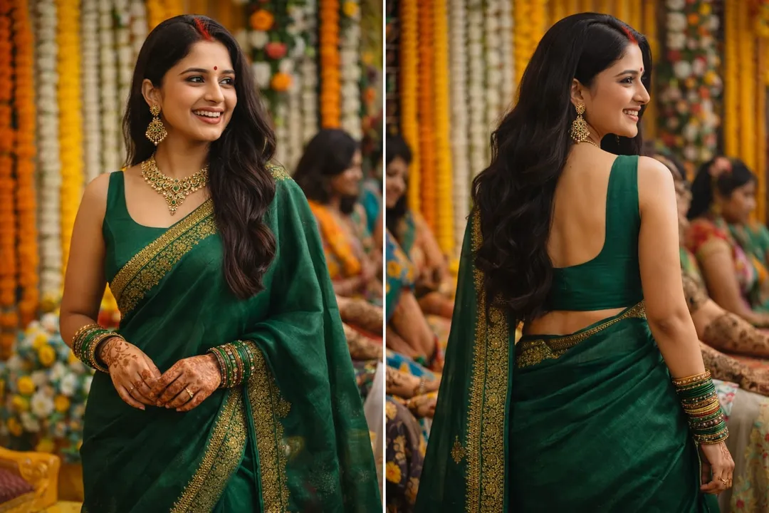 Elegant Bottle Green Fendy Saree with Gold Border