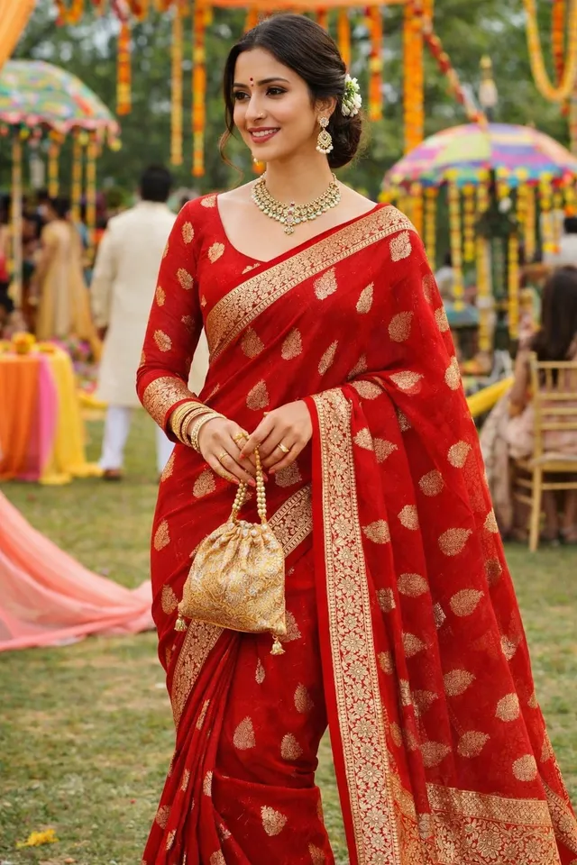 Pure Zari Viscose Saree – Royal Red Elegance
