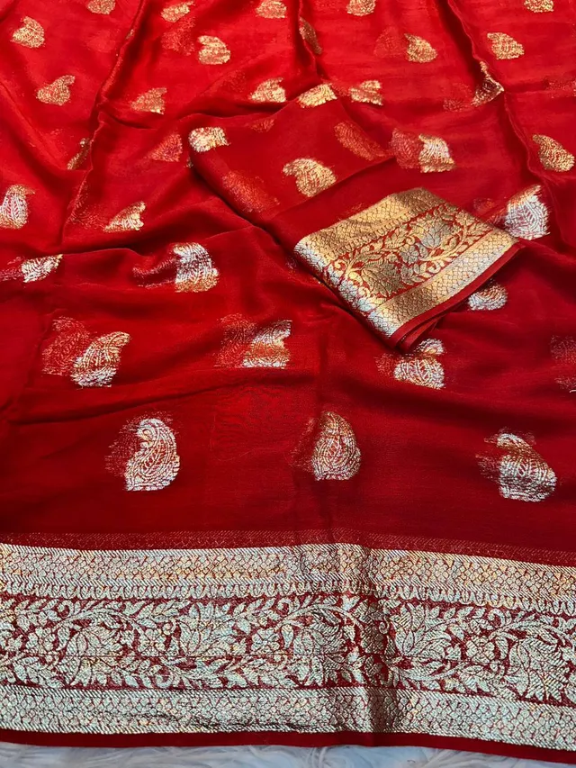 Pure Zari Viscose Saree – Royal Red Elegance - View 2
