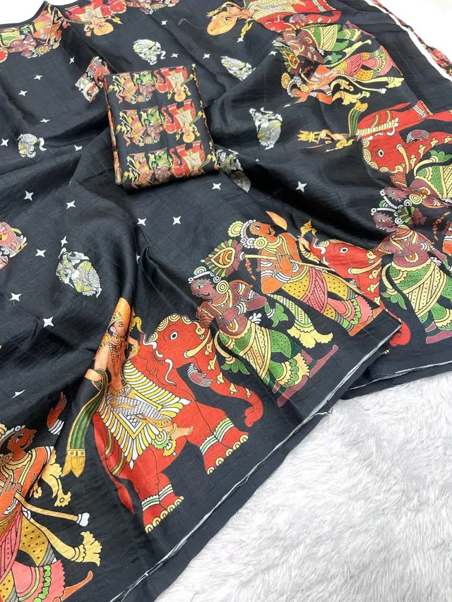 Handloom Tussar Silk Kalamkari Printed Saree