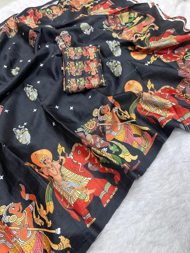 Handloom Tussar Silk Kalamkari Printed Saree - Second View