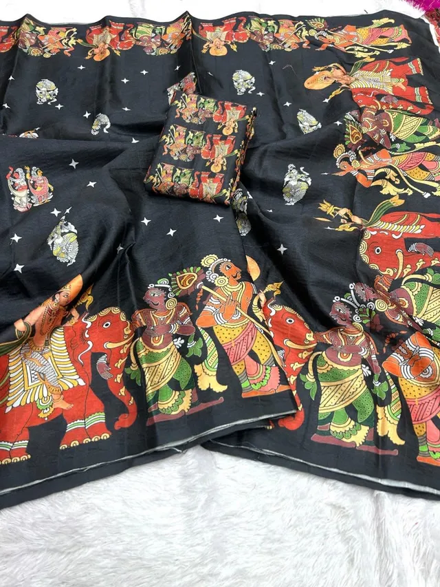 Handloom Tussar Silk Kalamkari Printed Saree - View 5