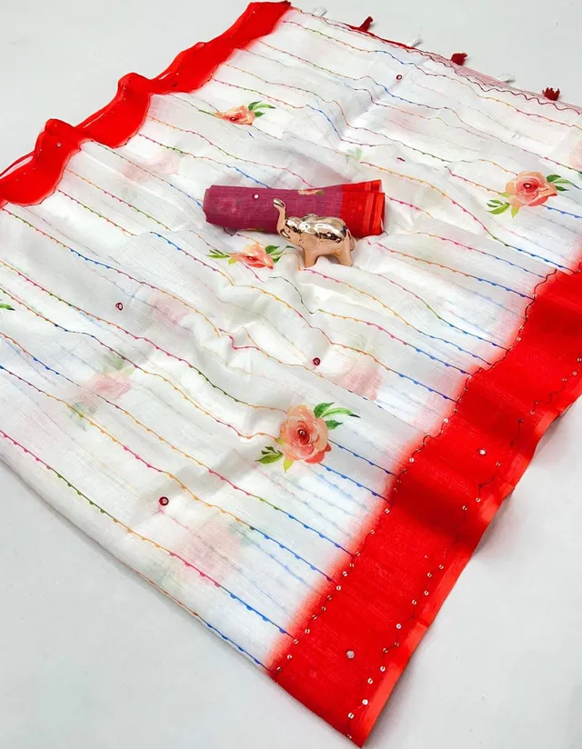 New Fancy Linen Printed Saree – Captown Collection - Linen Saree Online India - Buy at ₹999 - Image 1