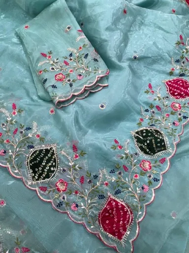 Pastel Crystal Tissue Zari Appliqué Saree - View 3