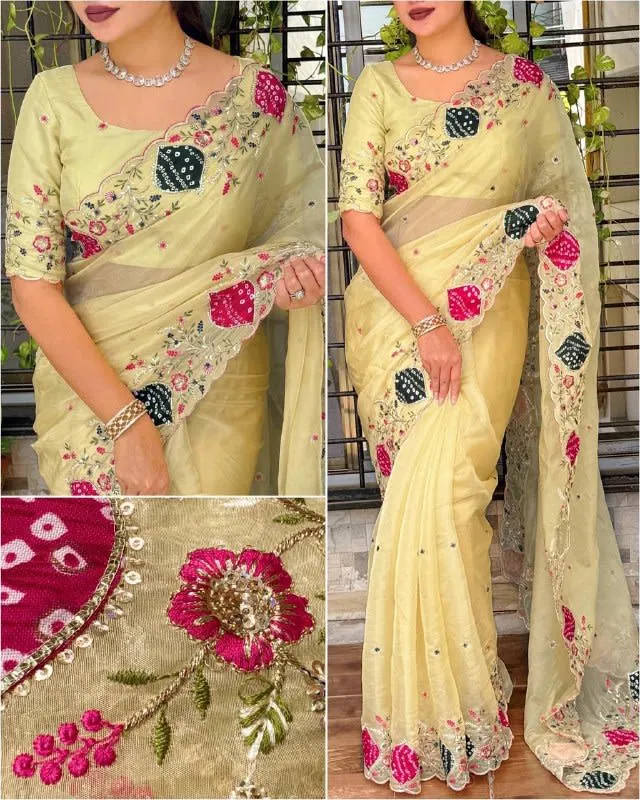 Pastel Crystal Tissue Zari Appliqué Saree - Silk Saree Online India - Buy at ₹2050 - Image 1