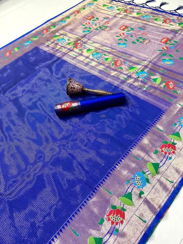 Pure Kanchivaram Paithani Tissue Silk Saree - Kanjivaram Silk Saree Online India - Buy at ₹1750 - Image 1
