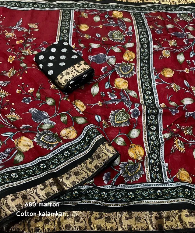Trending Mangalgiri Style Cotton Kalamkari Saree - View 3