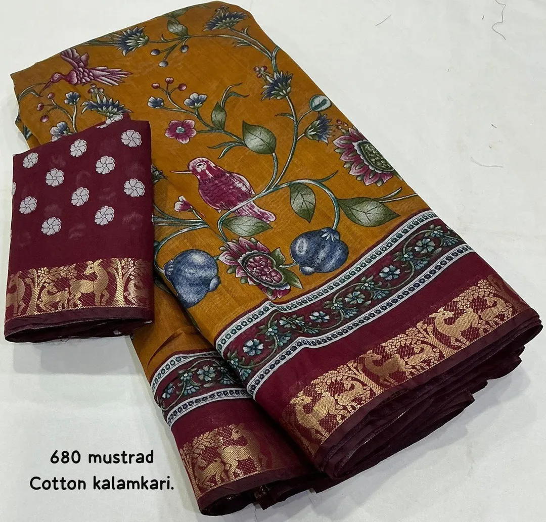 Trending Mangalgiri Style Cotton Kalamkari Saree