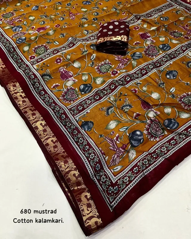 Trending Mangalgiri Style Cotton Kalamkari Saree - Second View