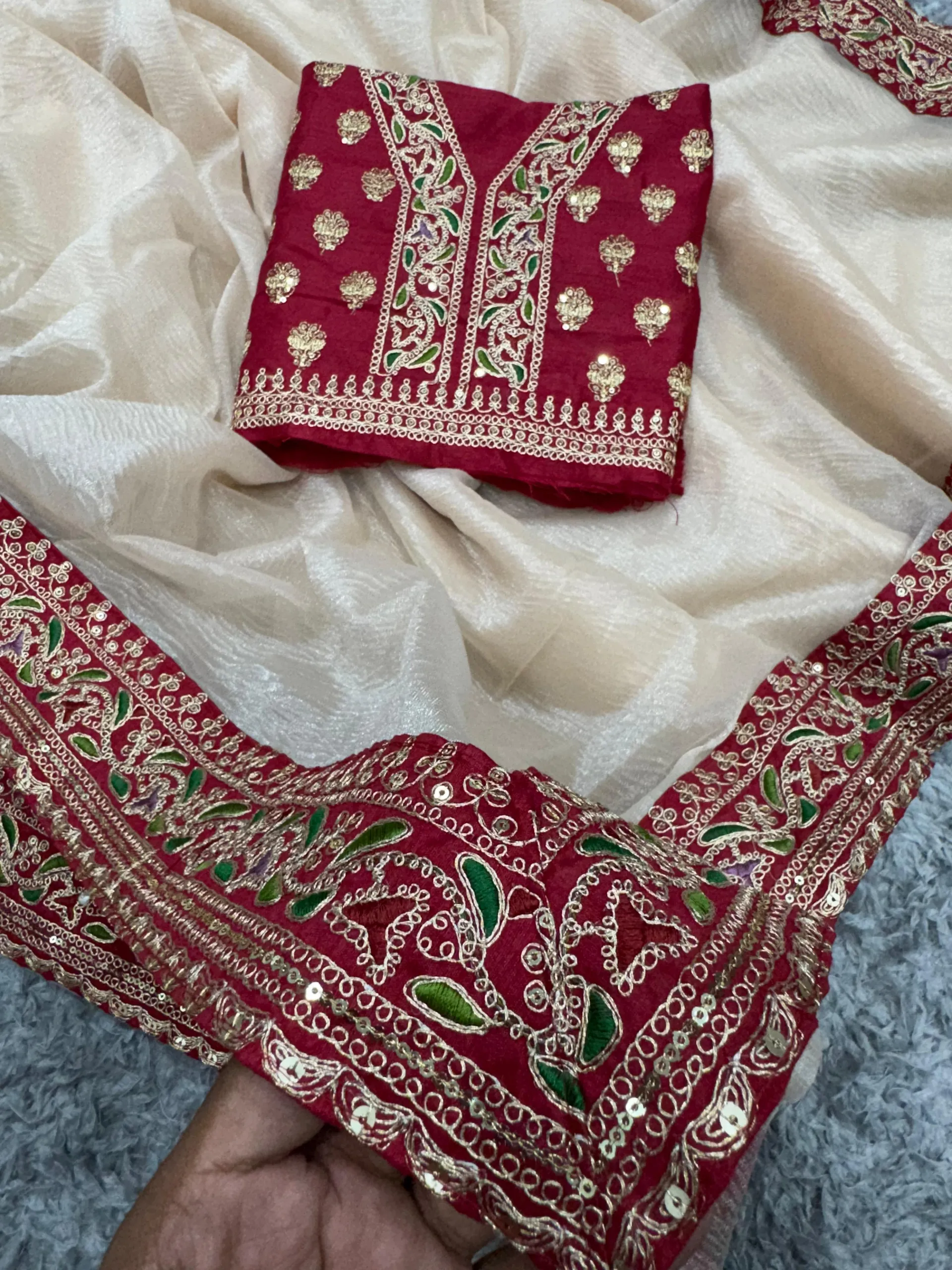 Muted Champagne Gold Designer Embroidered Saree - View 6