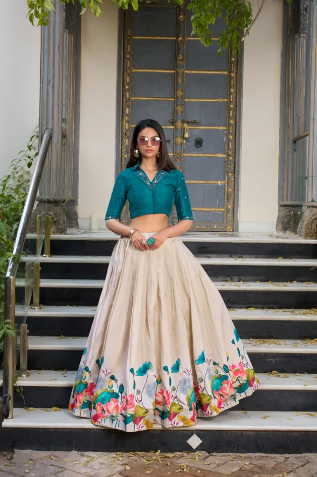 Co-ord Set Lehenga – Tasar Floral Elegance - View 4