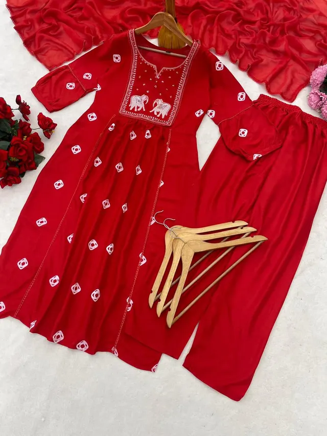 Heavy Rayon Suit Set with Dupatta - View 2