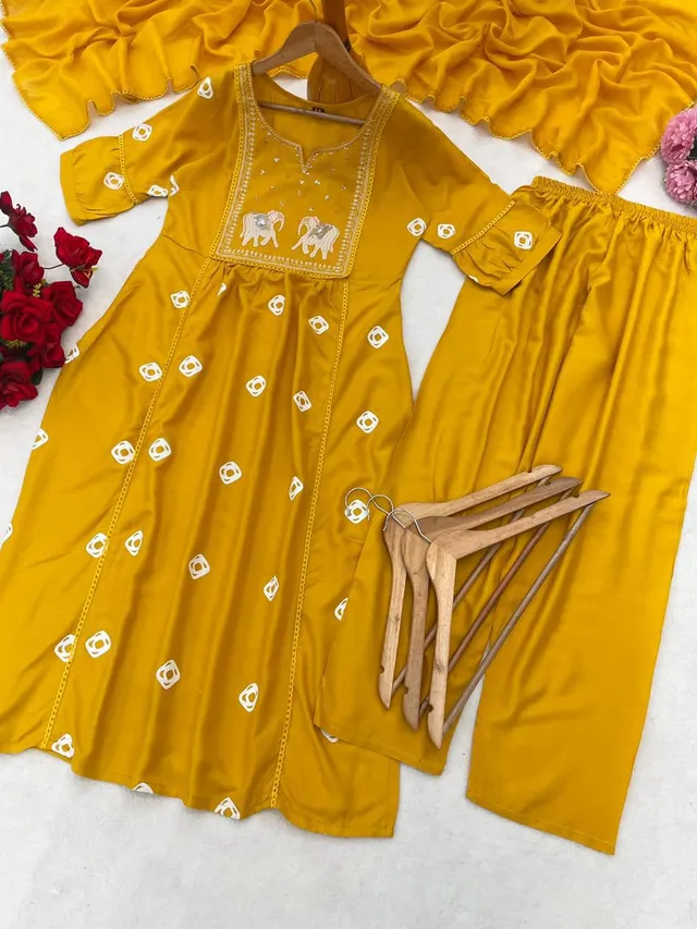 Heavy Rayon Suit Set with Dupatta - View 2