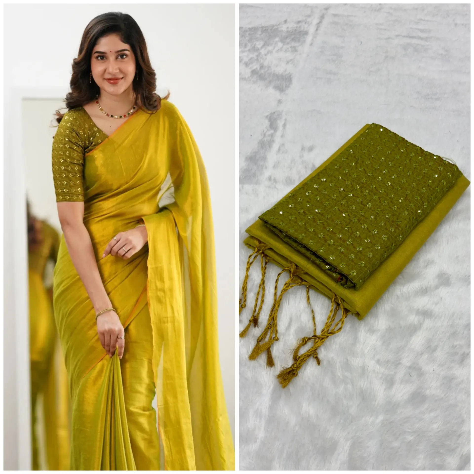 Cotton Tissue Silk Saree with Embellished Blouse