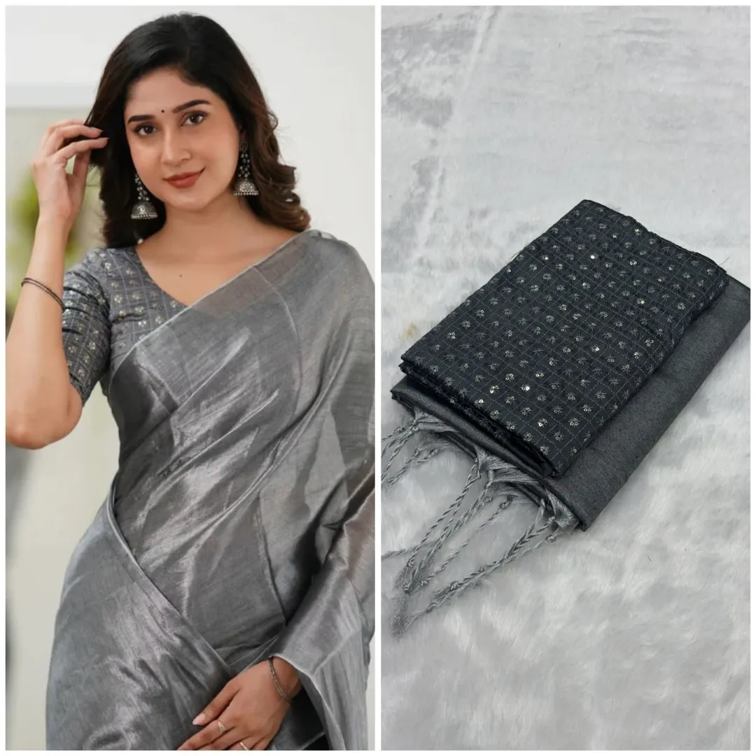 Cotton Tissue Silk Saree with Embellished Blouse - Cotton Silk Saree Online India - Buy at ₹999 - Image 1