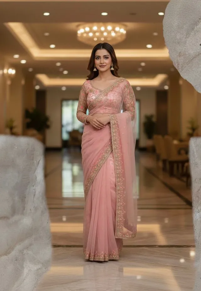 Butterfly Net Embroidered Saree - View 5