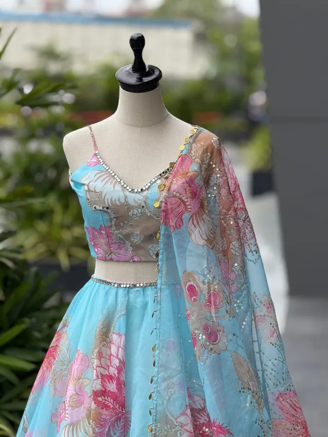 Premium Pure Organza Lehenga Set – Real Mirror & Embroidery Work - View 2