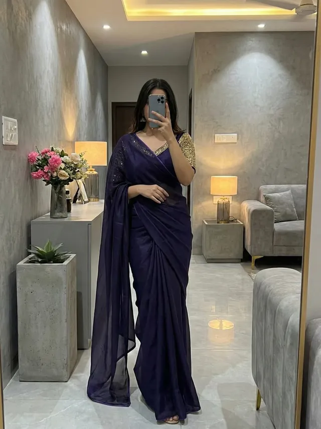 Soft & Elegant Space Silk Saree with Hand-Embroidered Blouse