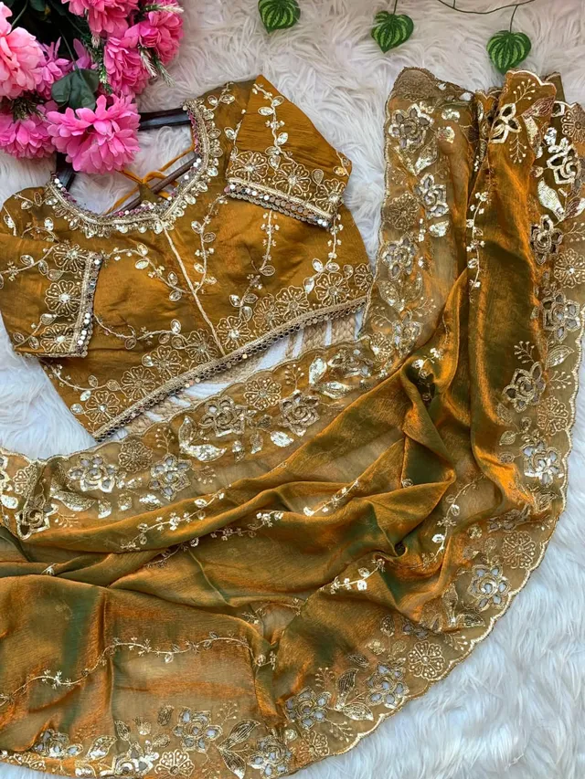 Farhina – Elegant Embroidered Fendy Chiffon Saree - View 2