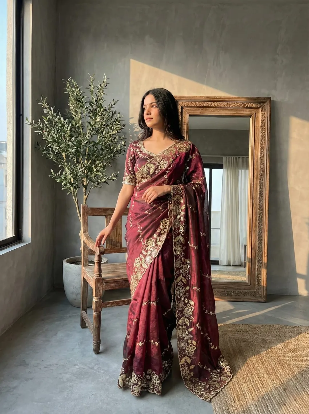 Farhina – Elegant Embroidered Fendy Chiffon Saree - View 3