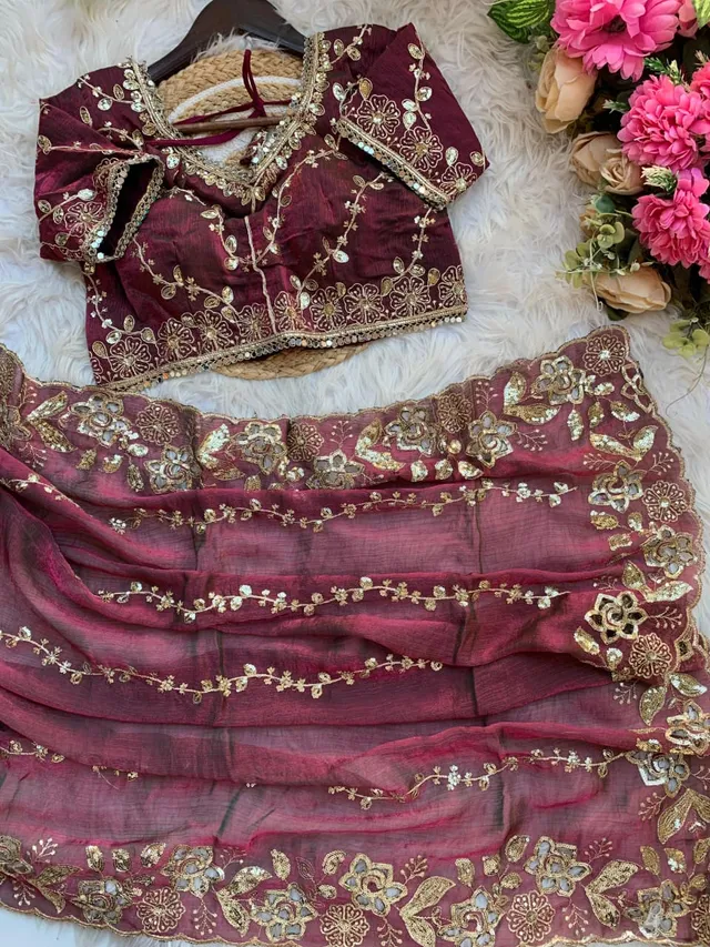 Farhina – Elegant Embroidered Fendy Chiffon Saree - View 4