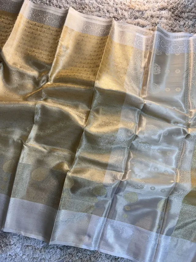 Banarasi Tissue Zari Tanchui White Patta Saree