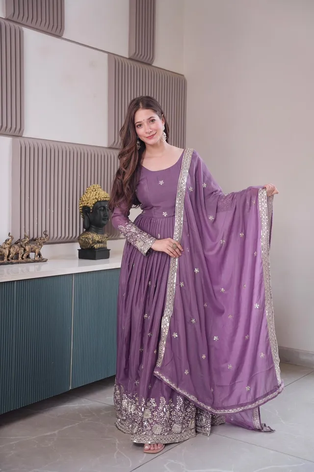 Designer Embroidered Gown with Dupatta - View 4