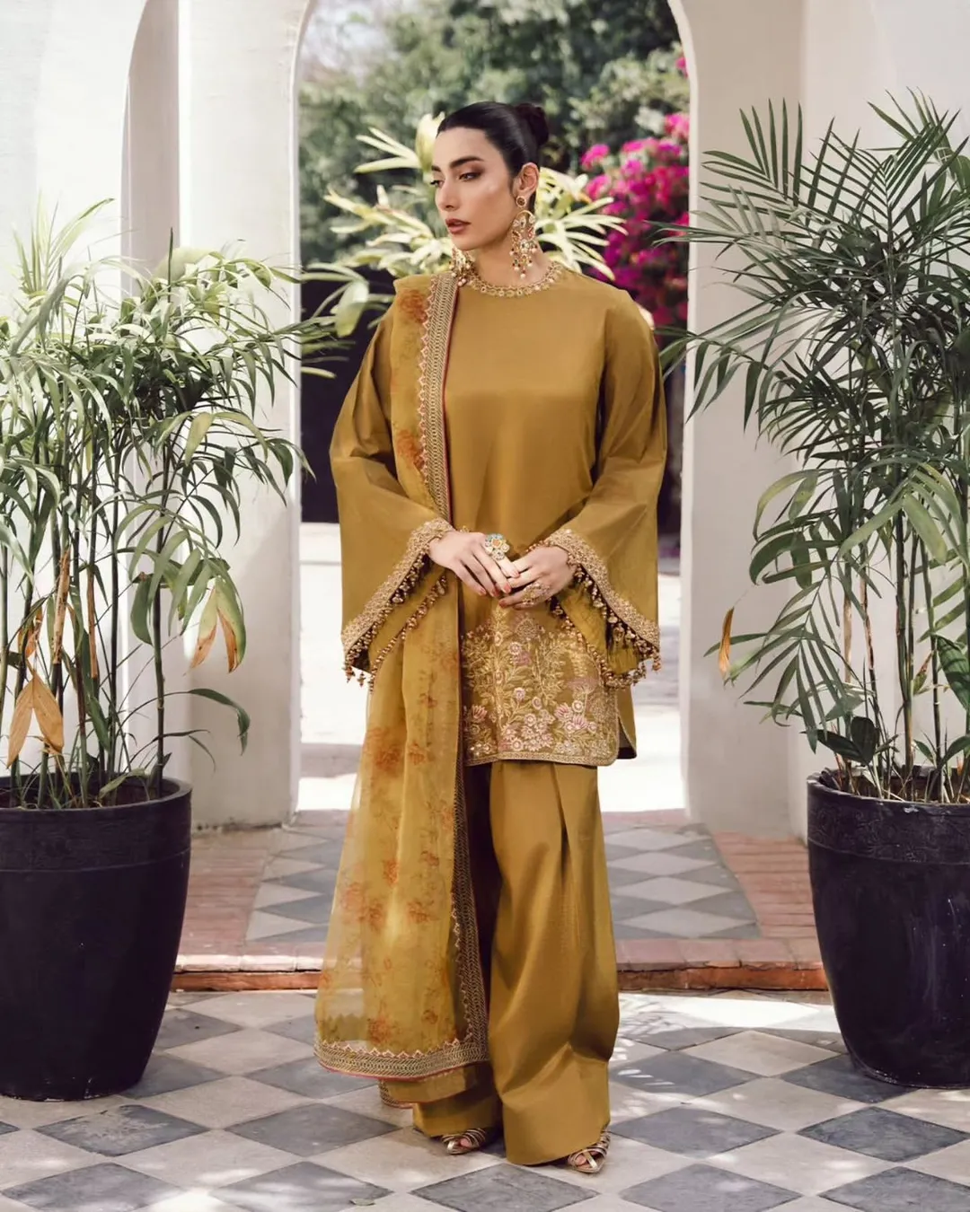 New Designer Collection – French Crepe Silk Top, Farshi Pant & Dupatta Set - View 3