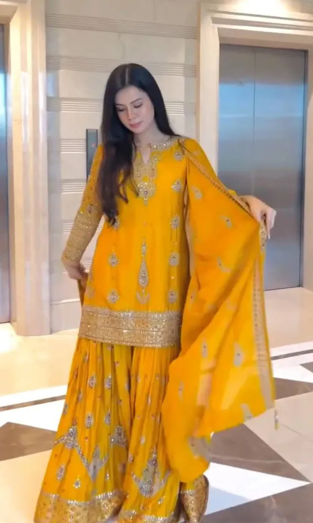Haldi & Pooja Special Sharara Suit & Dupatta Set - View 2