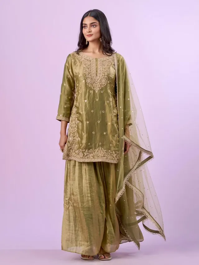 New Designer Party Top, Palazzo & Dupatta Set