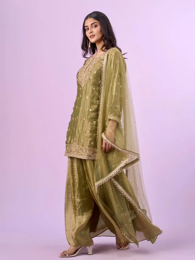 New Designer Party Top, Palazzo & Dupatta Set - View 3