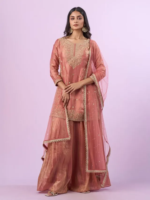 New Designer Party Top, Palazzo & Dupatta Set