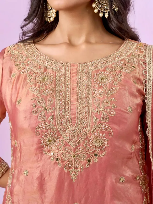 New Designer Party Top, Palazzo & Dupatta Set - View 3