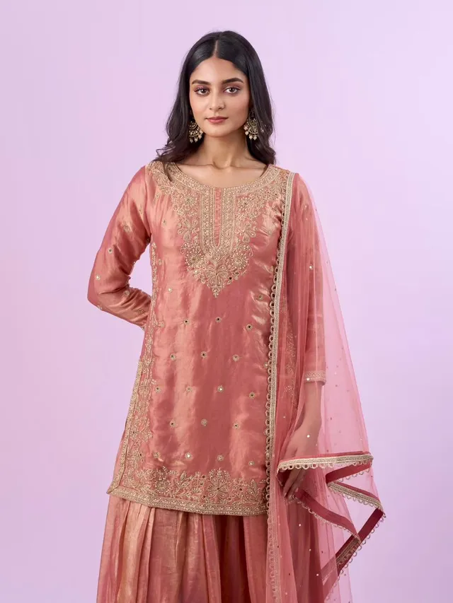 New Designer Party Top, Palazzo & Dupatta Set - View 4