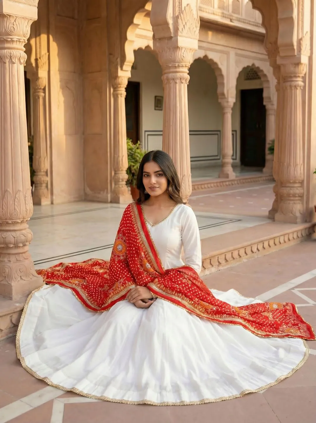 Designer Roman Silk Gown Set with Dupatta - View 2