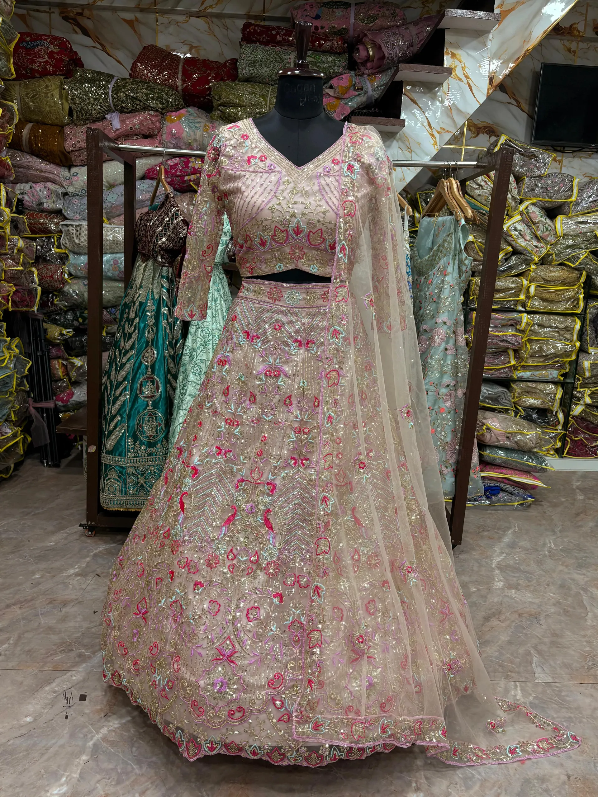 Launching – 4 Meter Flared Premium Butterfly Net Lehenga - View 3