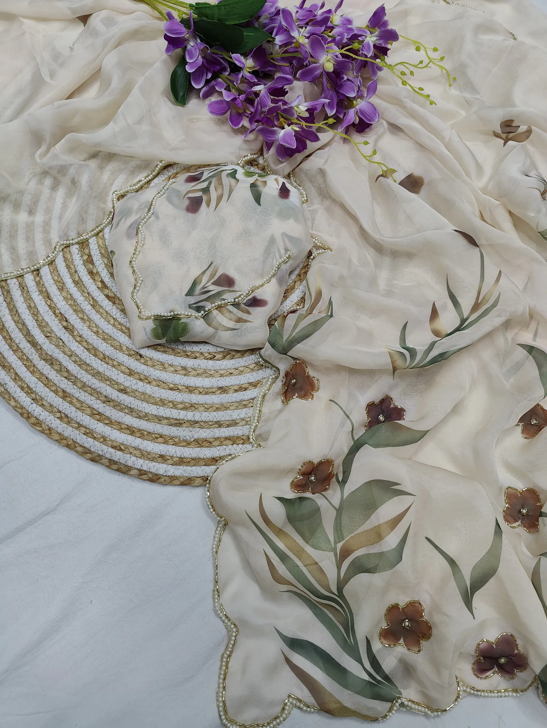 Kesri – Designer Floral Organza Saree - View 4