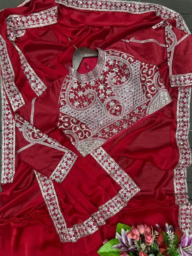 New Super Trending Ready-to-Wear Saree with Embroidered Blouse - Second View