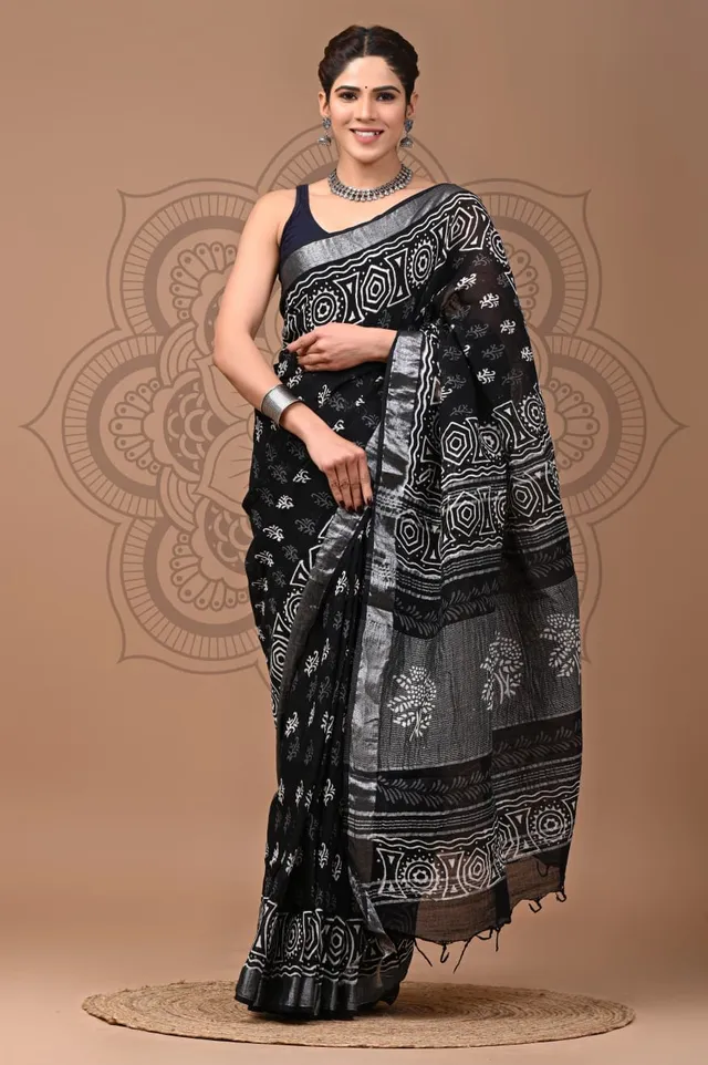 Premium Linen Saree with Digital Printed Pallu - View 2