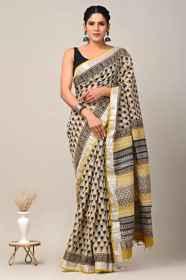 Premium Linen Saree with Digital Printed Pallu - Linen Cotton Saree Online India - Buy at ₹899 - Image 1