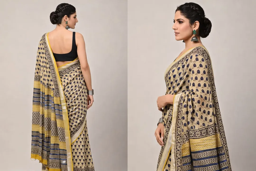 Premium Linen Saree with Digital Printed Pallu - View 2